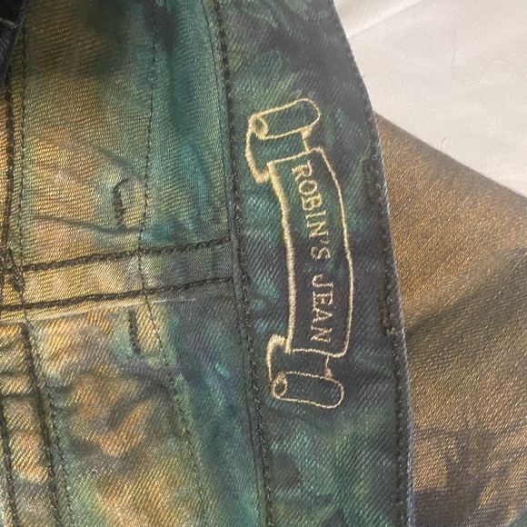 AUTHENTIC ROBINS JEANS Blue Tie Dye Acid Wash Gem Flap Jeans Size 42 LIKE NEW!! - Picture 7 of 9